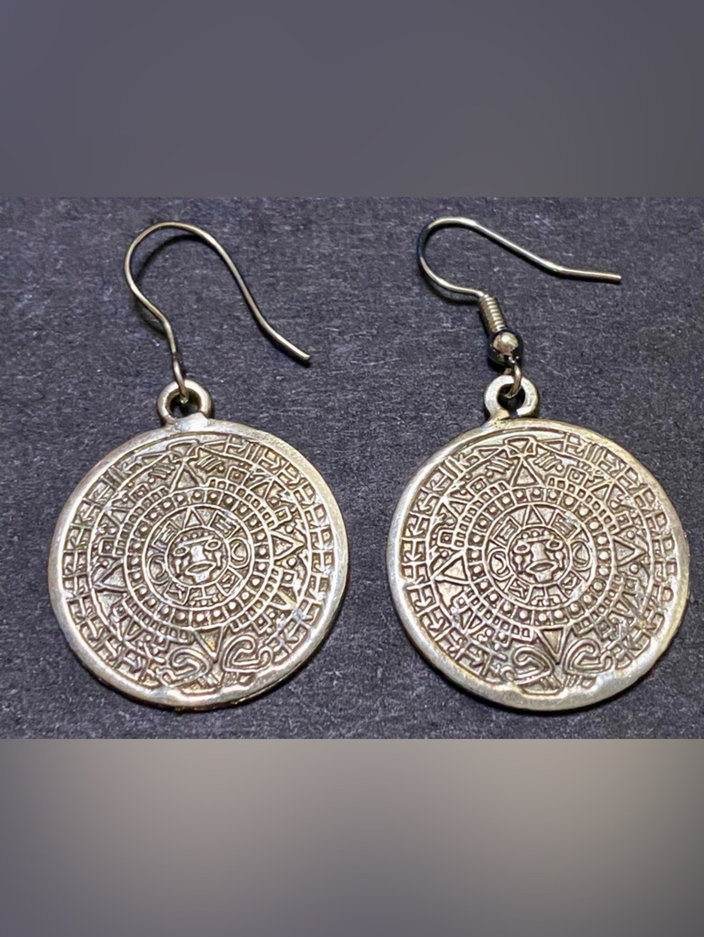 Silver 925  Aztec Medallion Drop Earrings - México ✨